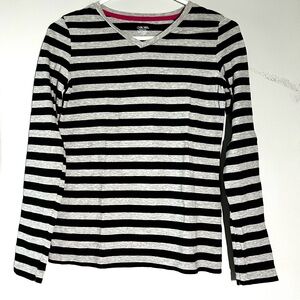 Cherokee Ultimate Tee, Black & Gray Striped V-Neck Top, Girls XL (14-16)